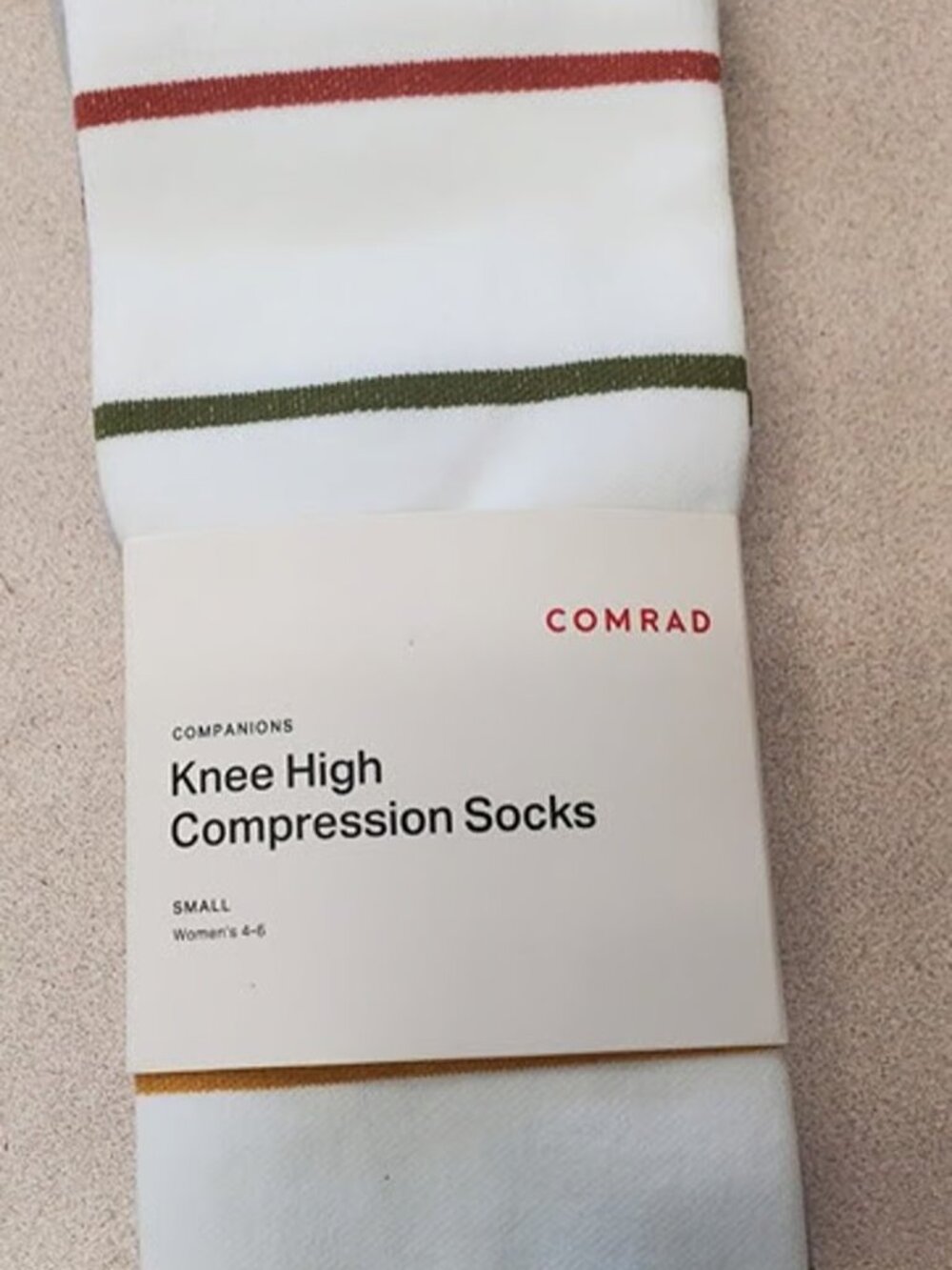Comrad 2 pr Nylon knee high compression socks women's S (4-6) multi stripes, NWT